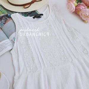 Coquette Boho Sleeveless Lace Trim Babydoll Dress White size S